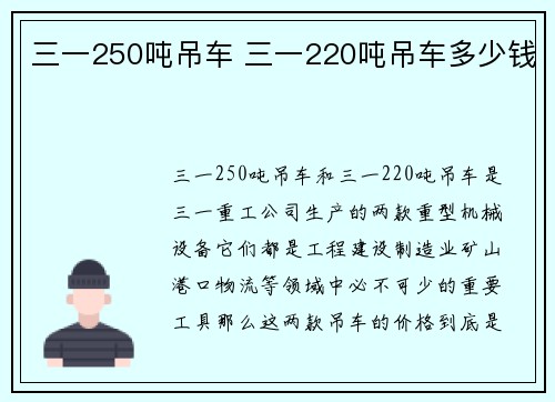 三一250吨吊车 三一220吨吊车多少钱