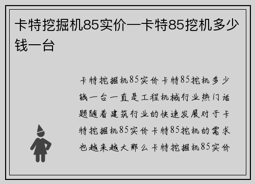 卡特挖掘机85实价—卡特85挖机多少钱一台